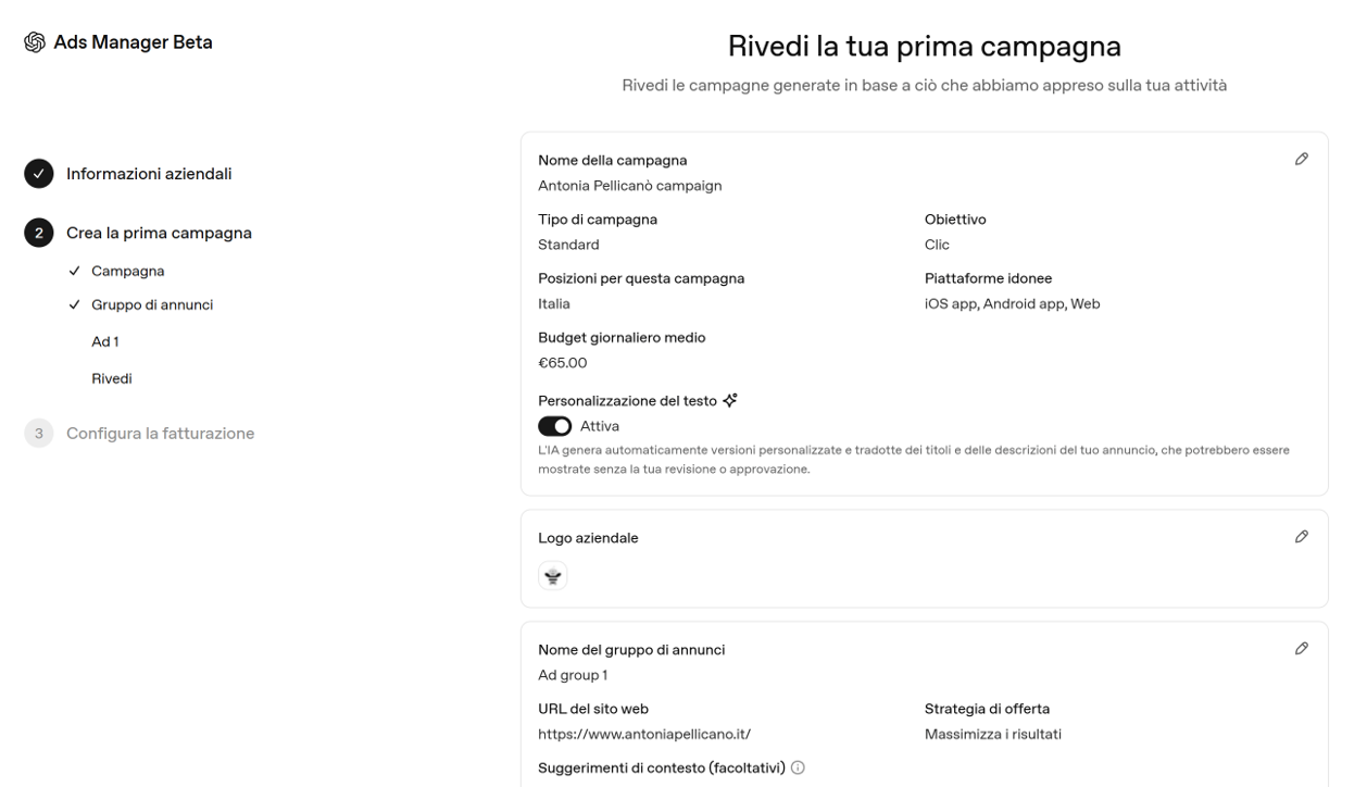 pubblicità ChatGPT Italia